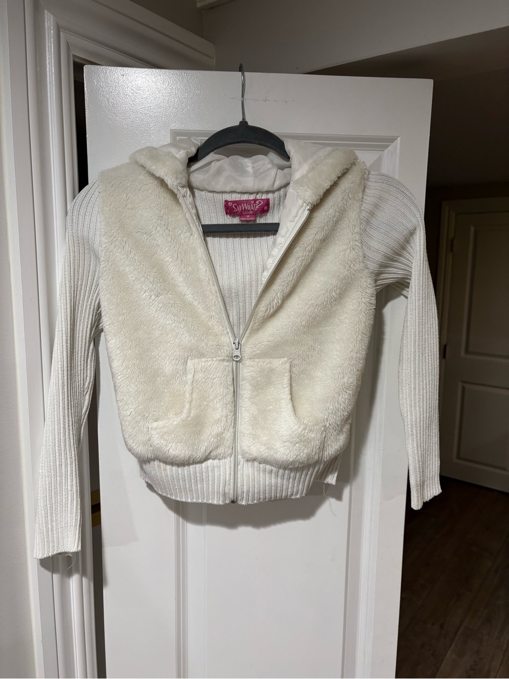 Small Wonders Girls Cream Faux-Fur Zip Hoodie Jacket
